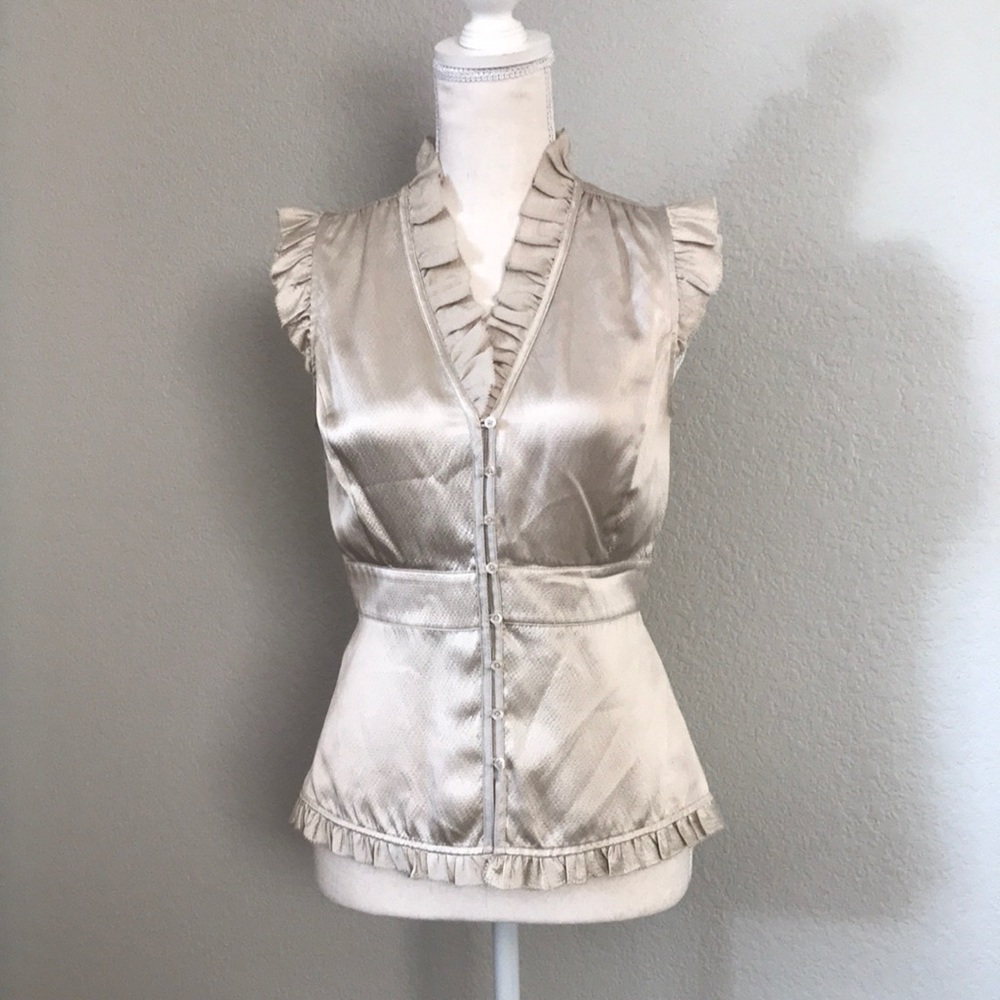 Ruffled Silk Cap Sleeve WHBM Top Sz XS